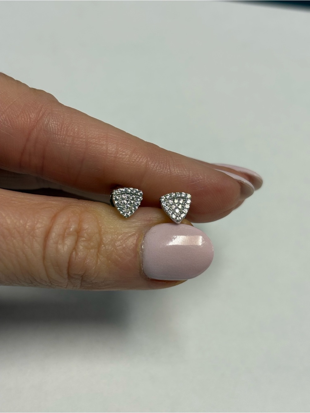 Suzy Levian Sample Sterling Silver Pave Triangle Stud Earrings NWT